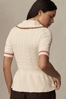 Maeve Short-Sleeve Collared Peplum Sweater