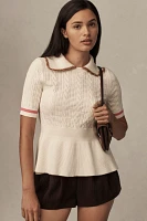 Maeve Short-Sleeve Collared Peplum Sweater