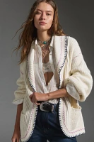 Maeve Collared Whipstitch Open Cardigan Sweater