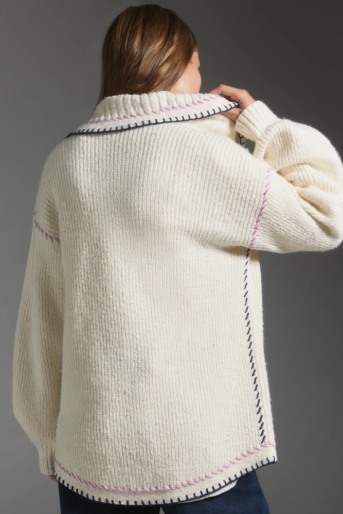 Maeve Collared Whipstitch Open Cardigan Sweater