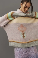 Pilcro Mock-Neck Flower Motif Sweater