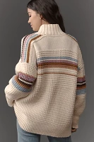 Maeve High-Collar Mixed-Stitch Cardigan Sweater