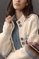 Maeve High-Collar Mixed-Stitch Cardigan Sweater