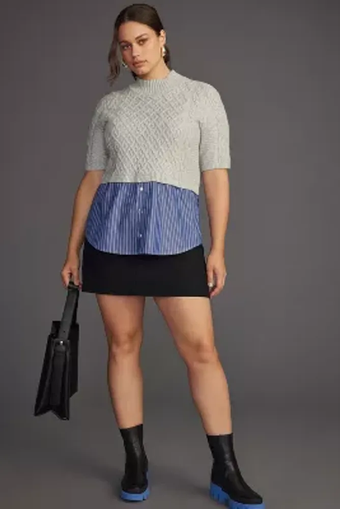 Maeve Melinda Cable Short-Sleeve Twofer Sweater