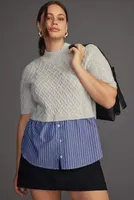 Maeve Melinda Cable Short-Sleeve Twofer Sweater