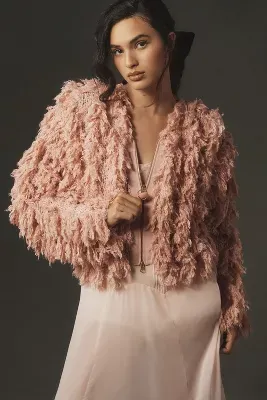 By Anthropologie Fluffy Bubble Zip Cardigan Sweater