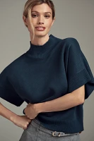 By Anthropologie Mock-Neck Flared-Cap-Sleeve Sweater