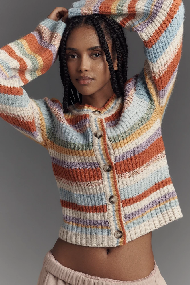 Pilcro Ribbed Multi-Stripe Cardigan Sweater