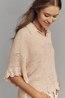 By Anthropologie Collared Ruffle Sweater