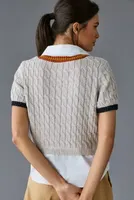 Maeve Cable Short-Sleeve Twofer Sweater
