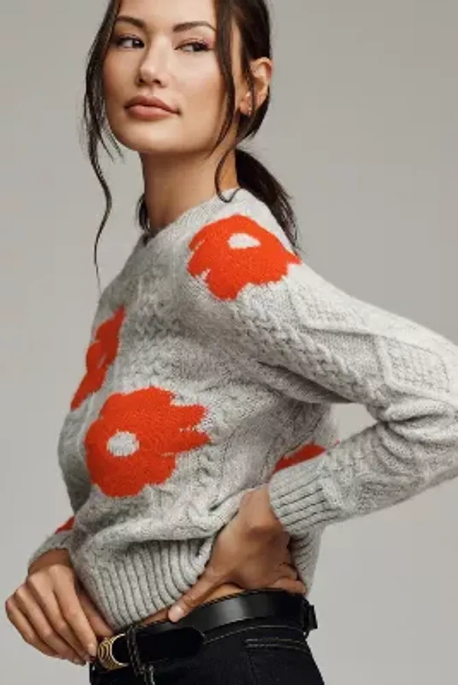 Maeve Cable Floral Pullover Sweater