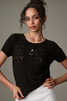 By Anthropologie Crochet Stitched Sweater Tee