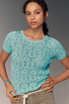 By Anthropologie Crochet Stitched Sweater Tee