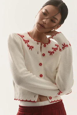 Maeve Embroidered Bow Cardigan Sweater