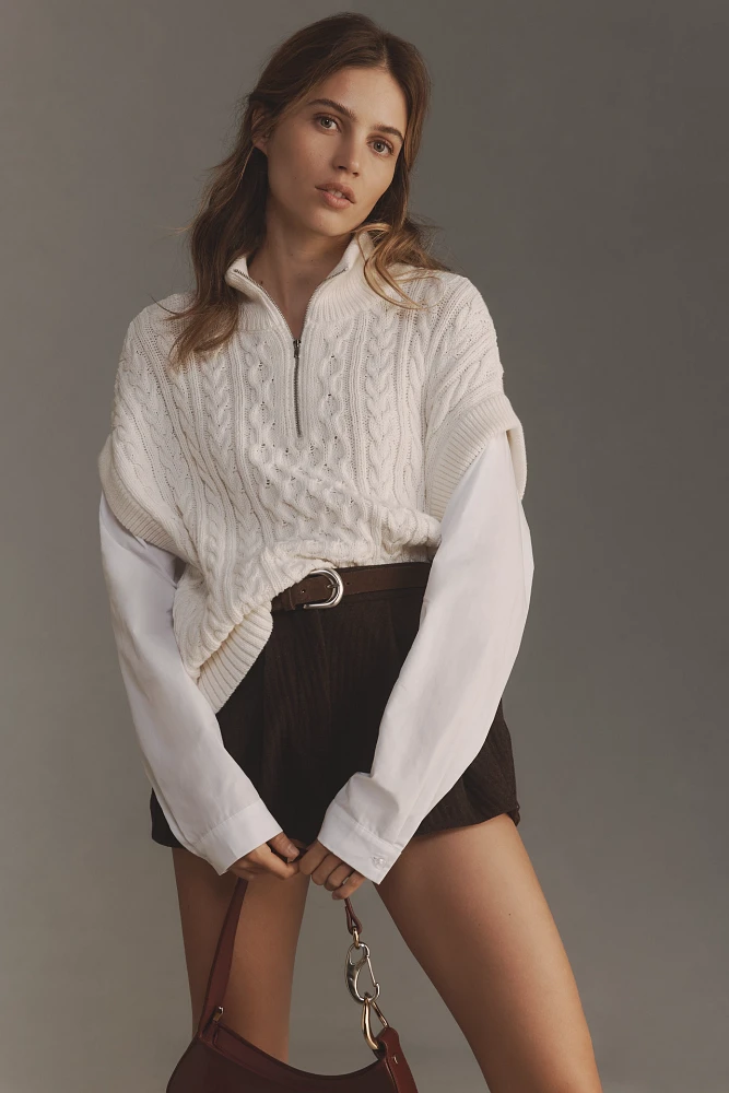 Pilcro Chunky Cable-Knit Twofer Sweater