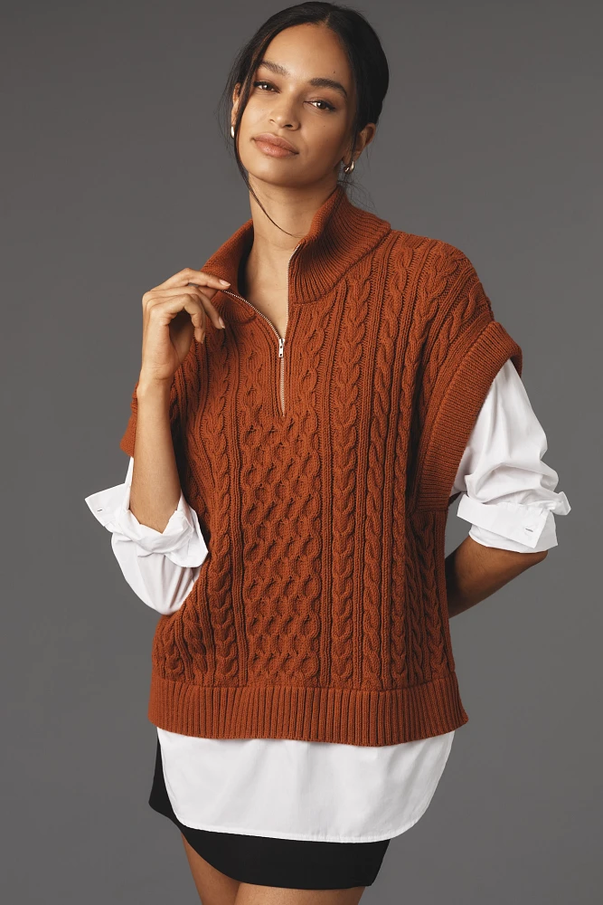 Pilcro Chunky Cable-Knit Twofer Sweater