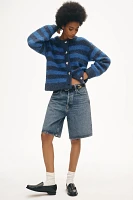 FRNCH Crew-Neck Stripe Bouclé Cardigan Sweater