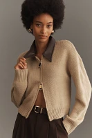 By Anthropologie Faux Leather Mixed Cardigan Sweater