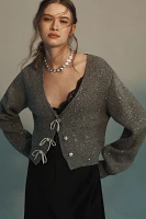 Maeve Shiny Bow Cardigan Sweater