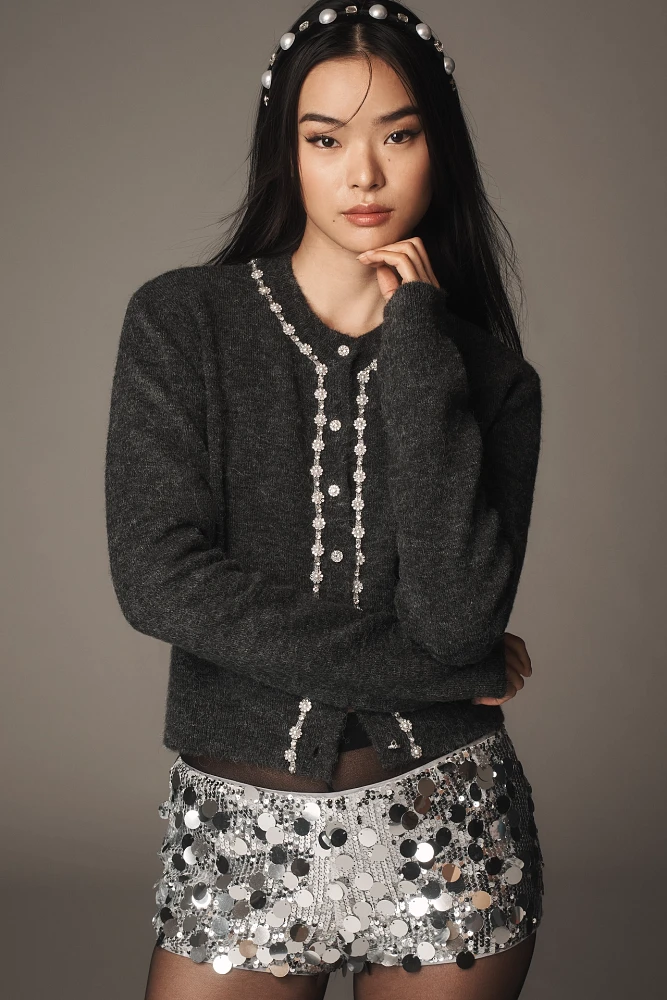 Maeve Embellished Crew-Neck Cardigan Sweater