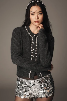 Maeve Embellished Crew-Neck Cardigan Sweater