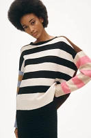 By Anthropologie Crew-Neck Colorblock Striped Sweater