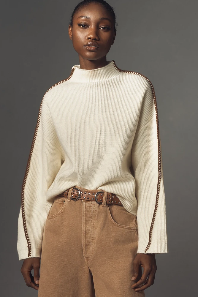 By Anthropologie Mock-Neck Whipstitch Sweater