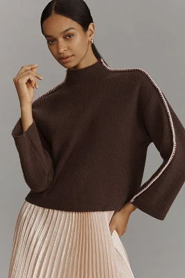 By Anthropologie Mock-Neck Whipstitch Sweater