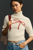 En Saison Merrill Short-Sleeve Bow Crop Sweater