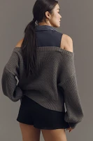 En Saison Off-Shoulder Sweater & Collared Shirt Twofer Top