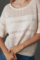 Sanctuary Crew-Neck Open-Knit Sweater Tee