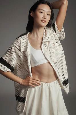 Sanctuary Crochet Resort Macramé Short-Sleeve Buttondown Shirt