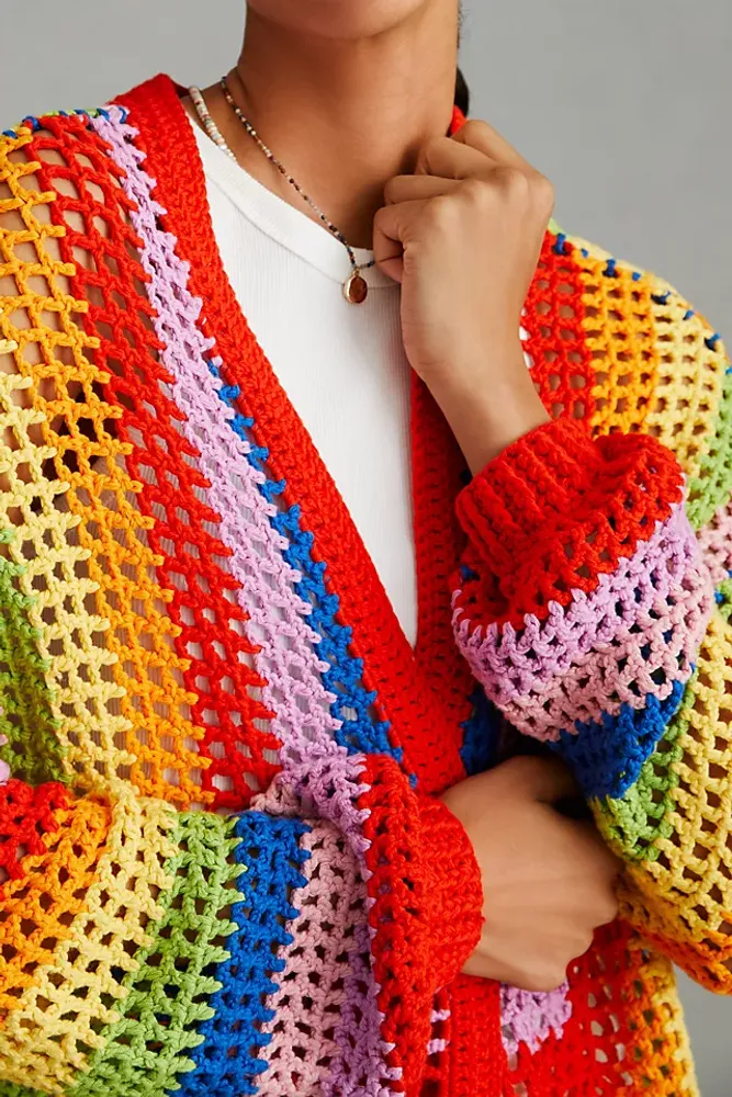 Farm Rio Rainbow Crochet Cardigan Sweater