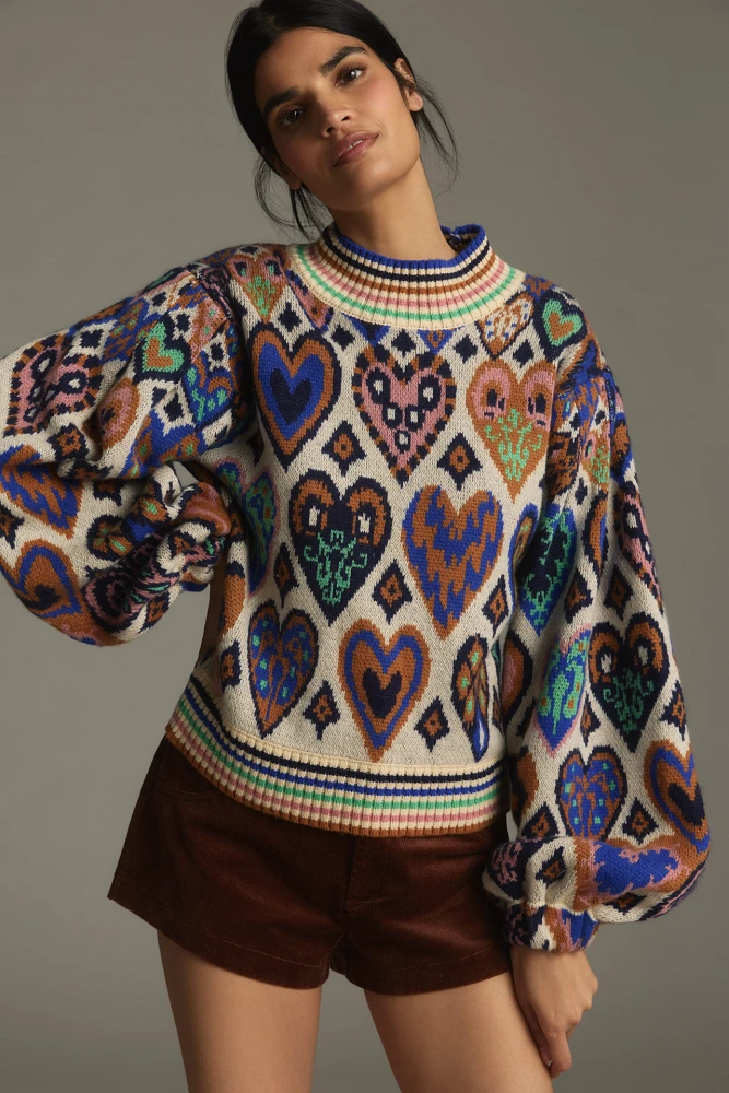 Farm Rio Hearts Ikat Pullover Sweater