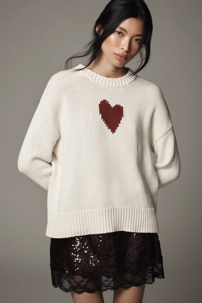 Kerri Rosenthal Lovey Heart Crew-Neck Sweater