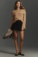 Flat White Off-The-Shoulder Long-Sleeve Foldover Sweater
