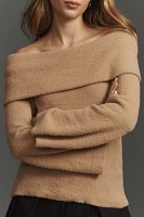 Flat White Off-The-Shoulder Long-Sleeve Foldover Sweater