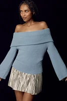 Flat White Off-The-Shoulder Long-Sleeve Foldover Sweater