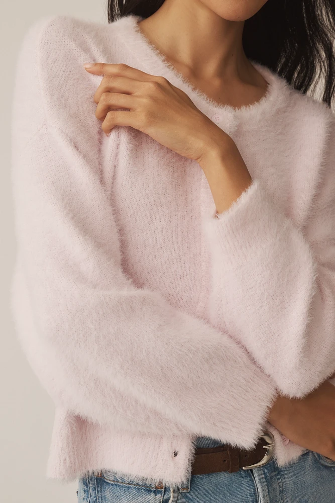 Flat White Eyelash Cardigan Sweater