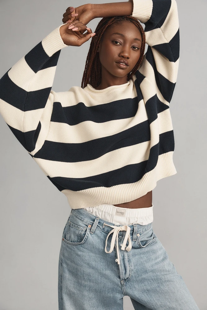 Denimist Wide-Stripe Pullover Crew-Neck Sweater