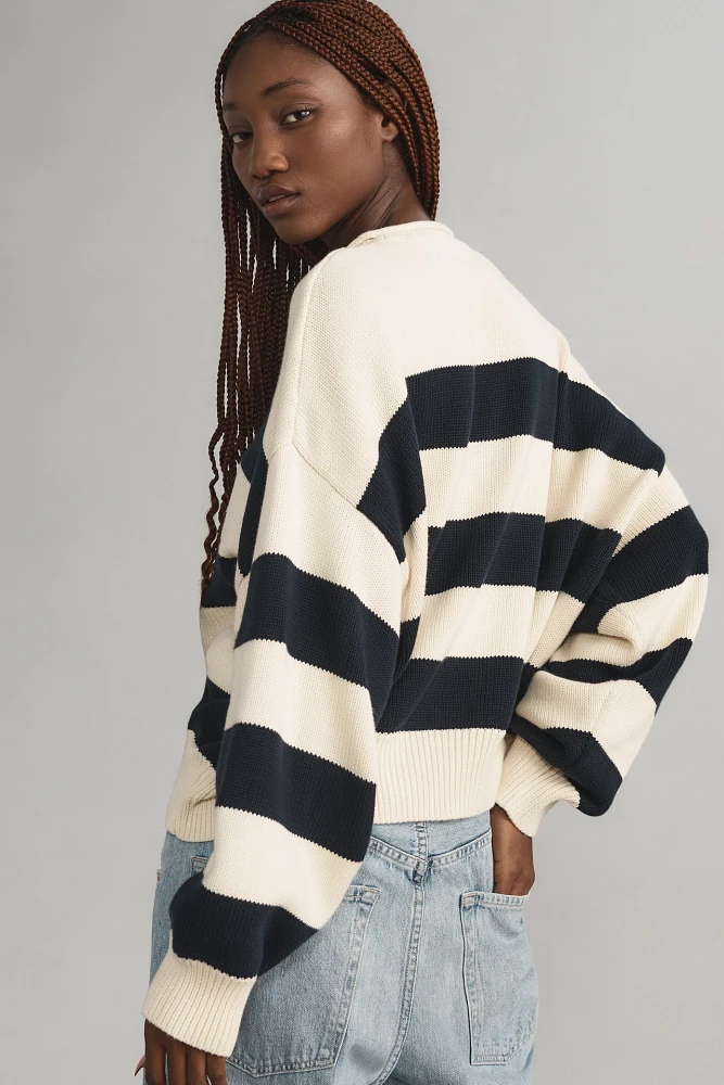 Denimist Wide-Stripe Pullover Crew-Neck Sweater