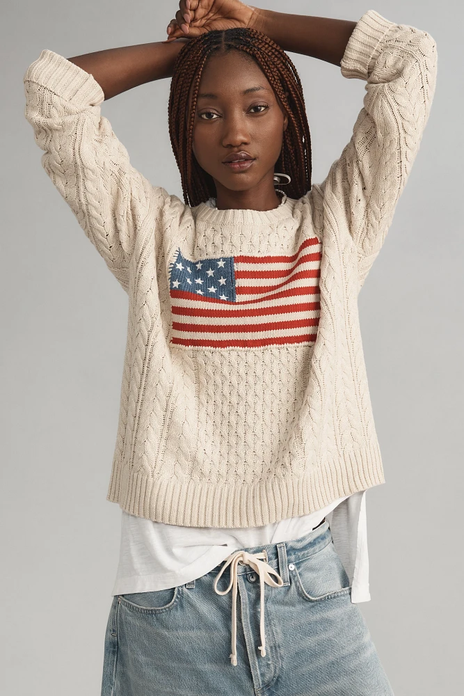 Denimist American Flag Crew-Neck Cable Sweater