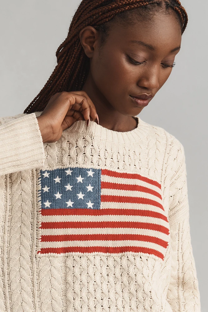 Denimist American Flag Crew-Neck Cable Sweater