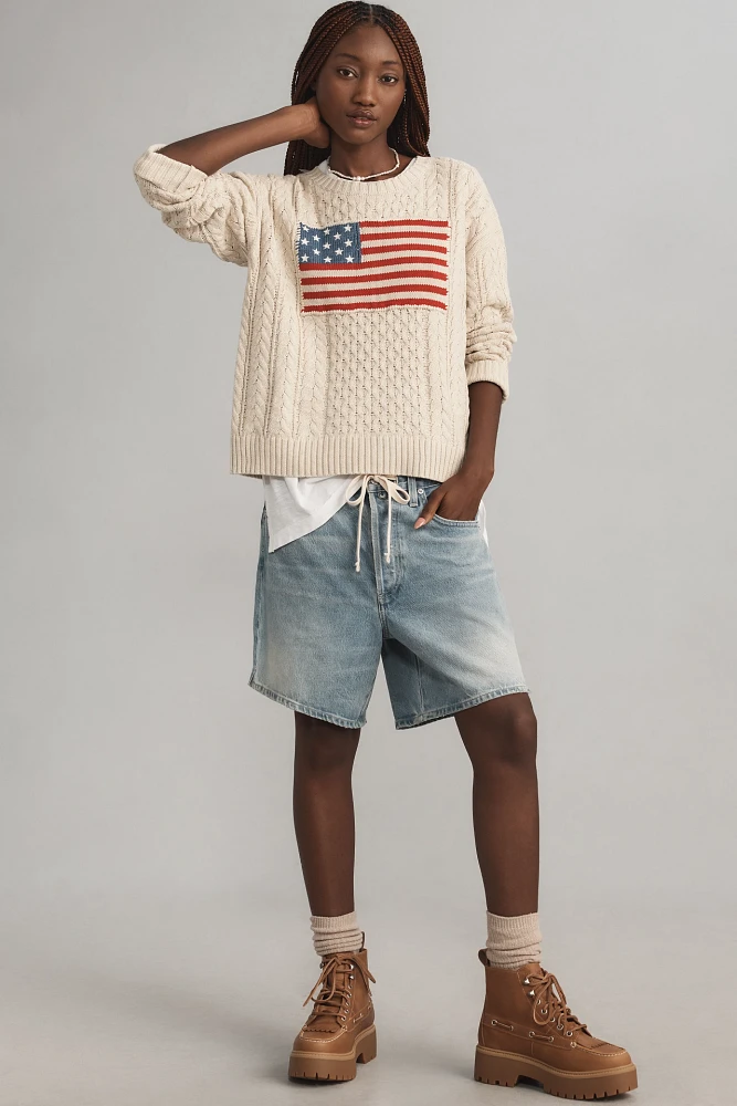 Denimist American Flag Crew-Neck Cable Sweater