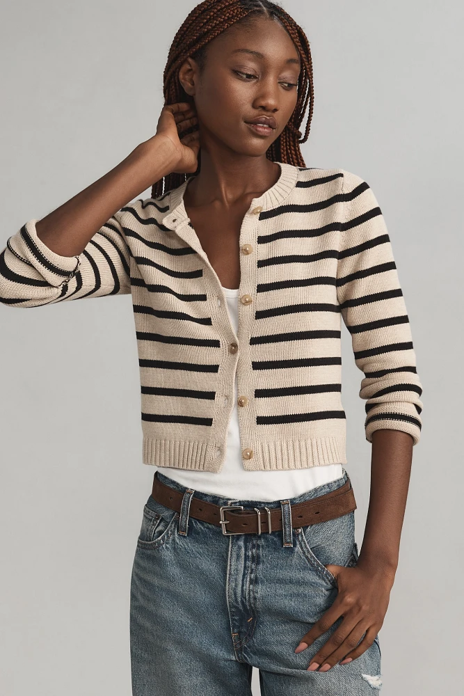 Denimist Stripe Shrunken Cardigan Sweater