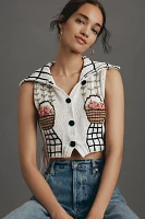 Mandinga Embroidered 3D Flower Sleeveless Cardigan Sweater