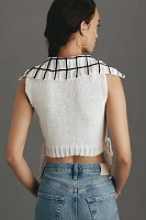 Mandinga Embroidered 3D Flower Sleeveless Cardigan Sweater