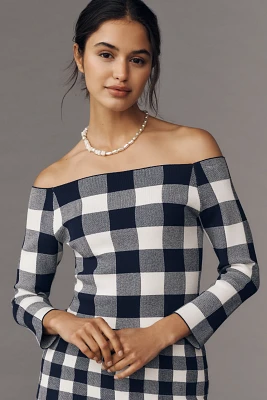 SER.O.YA Off-the-Shoulder Gingham Pullover Sweater