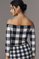 SER.O.YA Off-the-Shoulder Gingham Pullover Sweater
