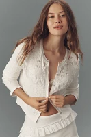 By Anthropologie Pointelle Rosette Crew-Neck Cardigan Sweater